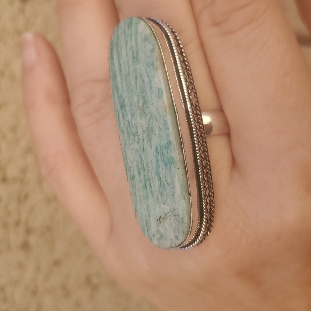 New Huge Amazonite 925 Silver Statement Ring. - Picture 10 of 16